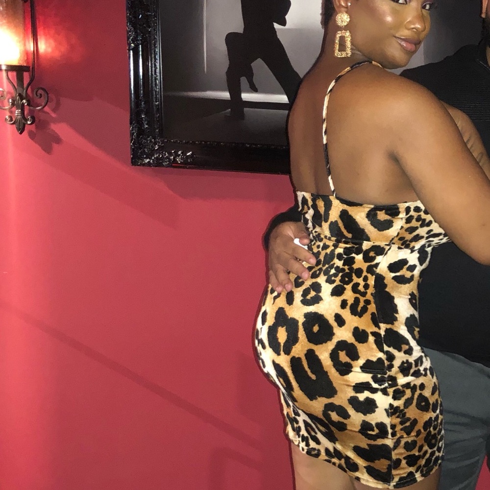 Velvet leopard print mini dress